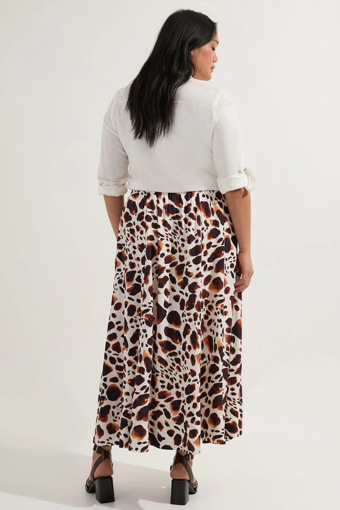 Jupe Tissée Grande Taille Premium Viscose Lin Avec Ceinture À Nouer