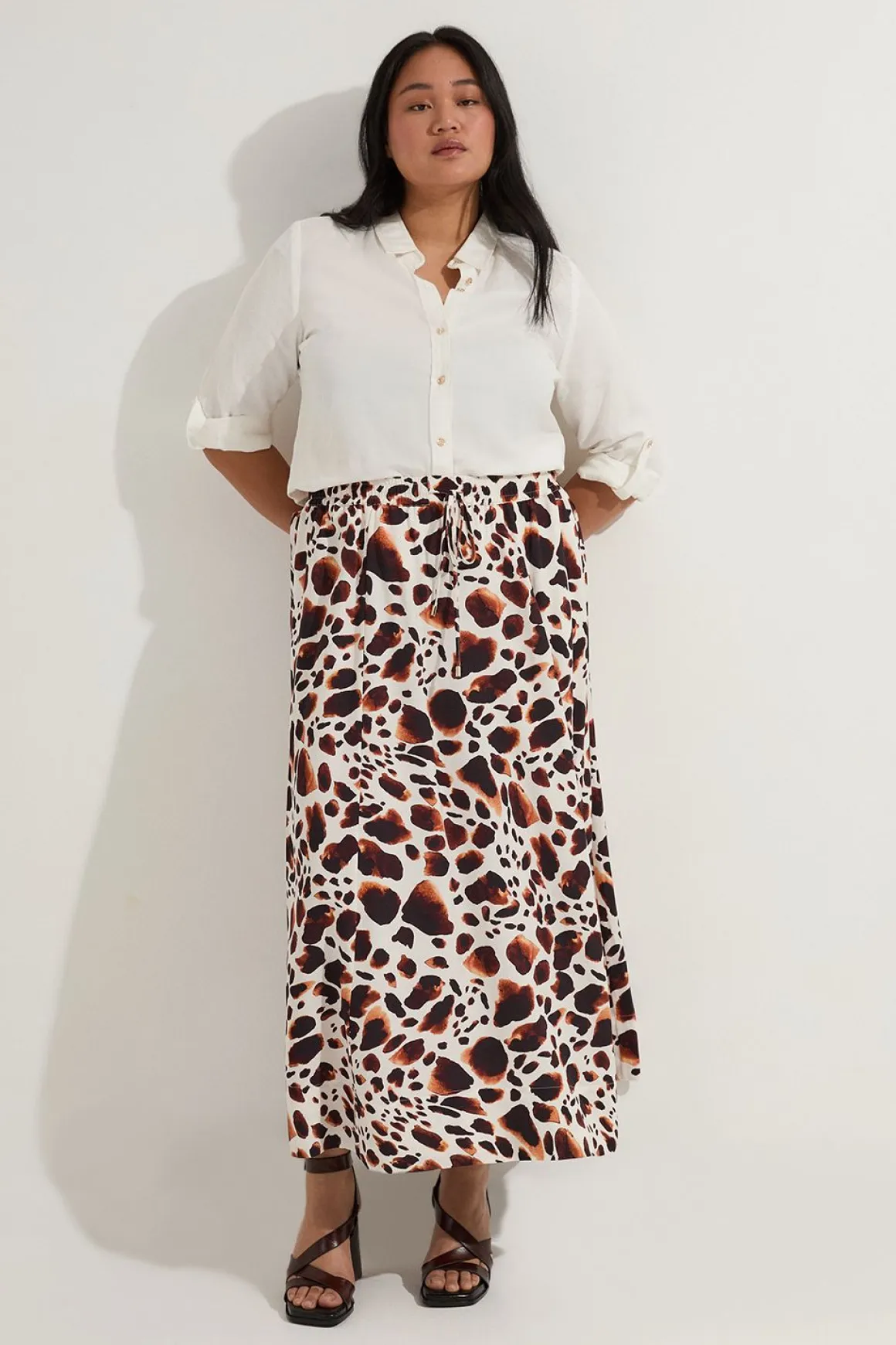 Jupe Tissée Grande Taille Premium Viscose Lin Avec Ceinture À Nouer