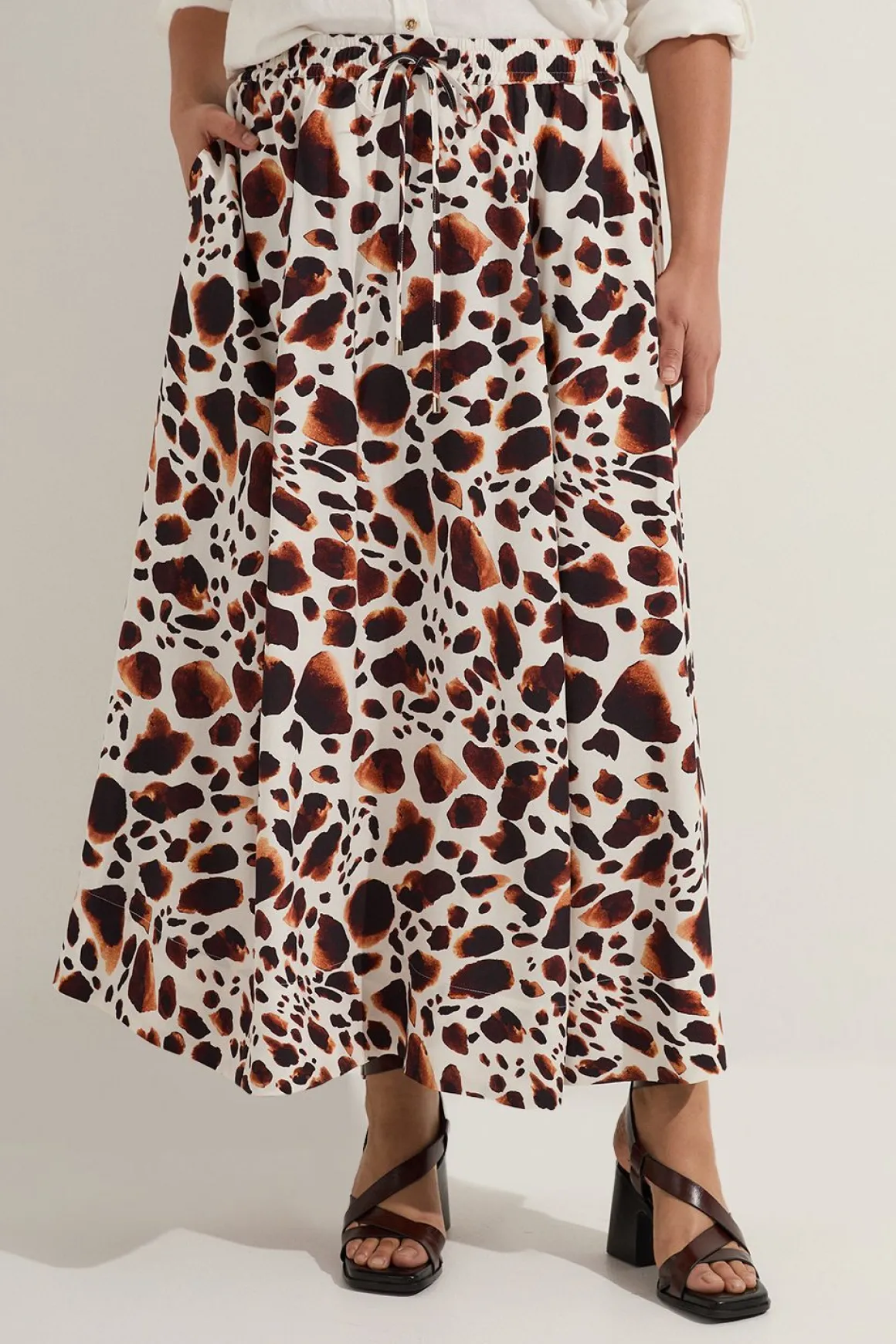 Jupe Tissée Grande Taille Premium Viscose Lin Avec Ceinture À Nouer