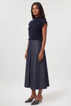 Jupe Évasée En Denim Enduit Métallisé