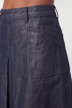 Jupe Évasée En Denim Enduit Métallisé