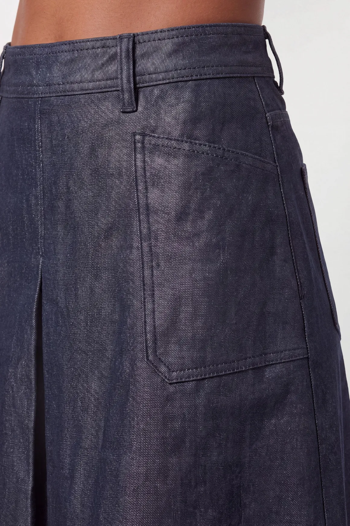 Jupe Évasée En Denim Enduit Métallisé