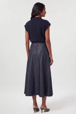 Jupe Évasée En Denim Enduit Métallisé