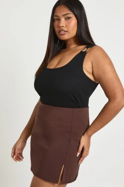 Jupe Évasée Grande Taille en Bengaline avec Fente