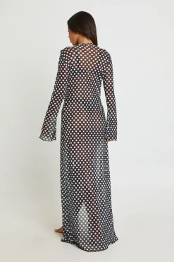 Kimono De Plage Maxi En Mesh À Pois Avec Détails Volantés