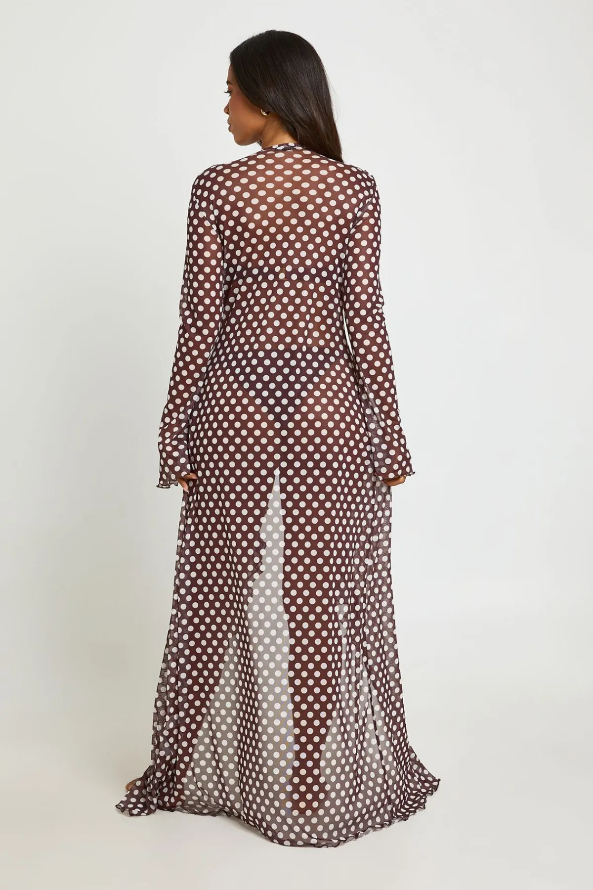 boohoo Kimono De Plage Maxi En Mesh À Pois Avec Détails À Volants<Femme Pois|Tenues De Plage