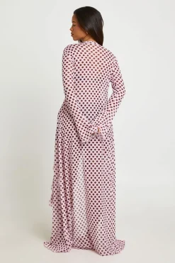 Kimono De Plage Maxi En Tulle À Pois Avec Détail De Volants