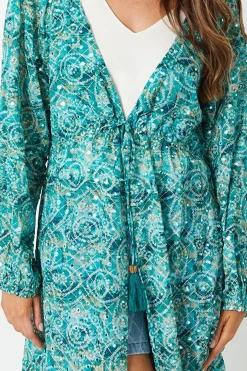 Kimono Géo Imprimé avec Détails Miroir