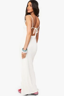 Knitted Flower Detail Crochet Maxi Dress