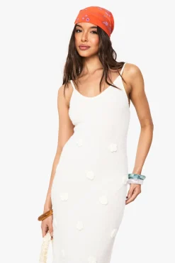Knitted Flower Detail Crochet Maxi Dress