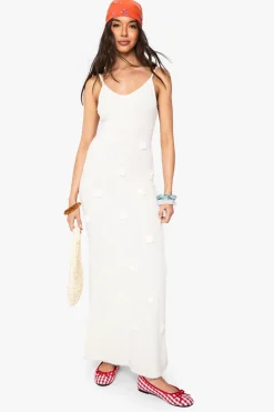 Knitted Flower Detail Crochet Maxi Dress