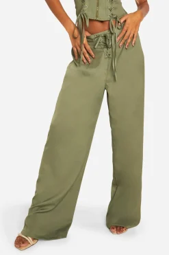 boohoo Lace Up Detail Trouser<Femme Pantalons|Satin Et Dentelle