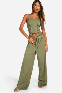 boohoo Lace Up Detail Trouser<Femme Pantalons|Satin Et Dentelle