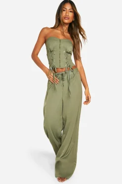 boohoo Lace Up Detail Trouser<Femme Pantalons|Satin Et Dentelle