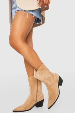 Large Fit Bottes de Cowboy Western à la Cheville en Suède Synthétique