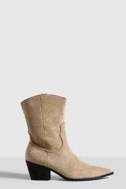 Large Fit Bottes de Cowboy Western à la Cheville en Suède Synthétique