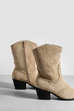 Large Fit Bottes de Cowboy Western à la Cheville en Suède Synthétique