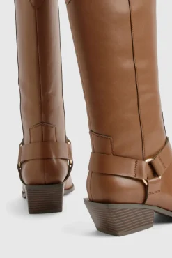 Large Fit Bottes Mi-Hautes Style Western à Détail Harnais