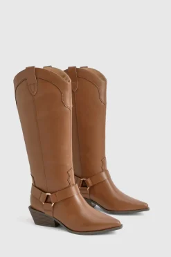 Large Fit Bottes Mi-Hautes Style Western à Détail Harnais