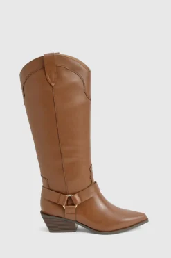 Large Fit Bottes Mi-Hautes Style Western à Détail Harnais