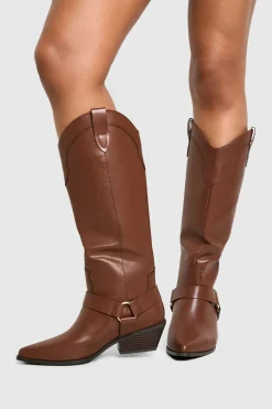 Large Fit Bottes Mi-Hautes Style Western à Détail Harnais