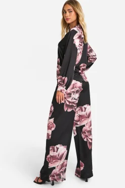 Large Scale Floral Wide Leg Trousers