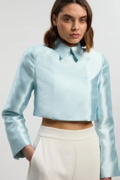 La veste ajustée cropped wrap en satin twill The Founder