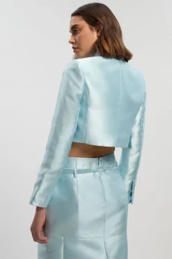 La veste ajustée cropped wrap en satin twill The Founder