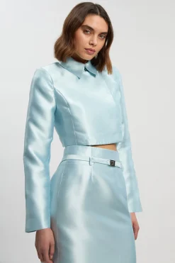 La veste ajustée cropped wrap en satin twill The Founder