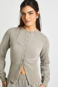 Lavé, à ourlet profond, à boutons-pression, bomber, sweatshirt, survêtement