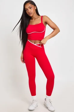 Legging Actif Sans Couture Côtelé Galbant Avec Détail Froncé Fessier Et Bandes Contrastées