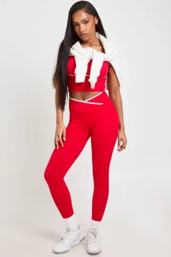 Legging Actif Sans Couture Côtelé Galbant Avec Détail Froncé Fessier Et Bandes Contrastées