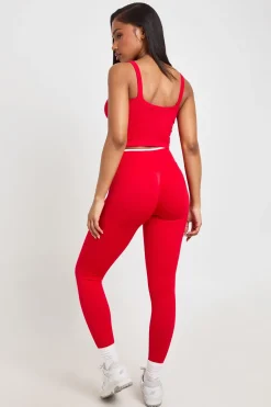 Legging Actif Sans Couture Côtelé Galbant Avec Détail Froncé Fessier Et Bandes Contrastées
