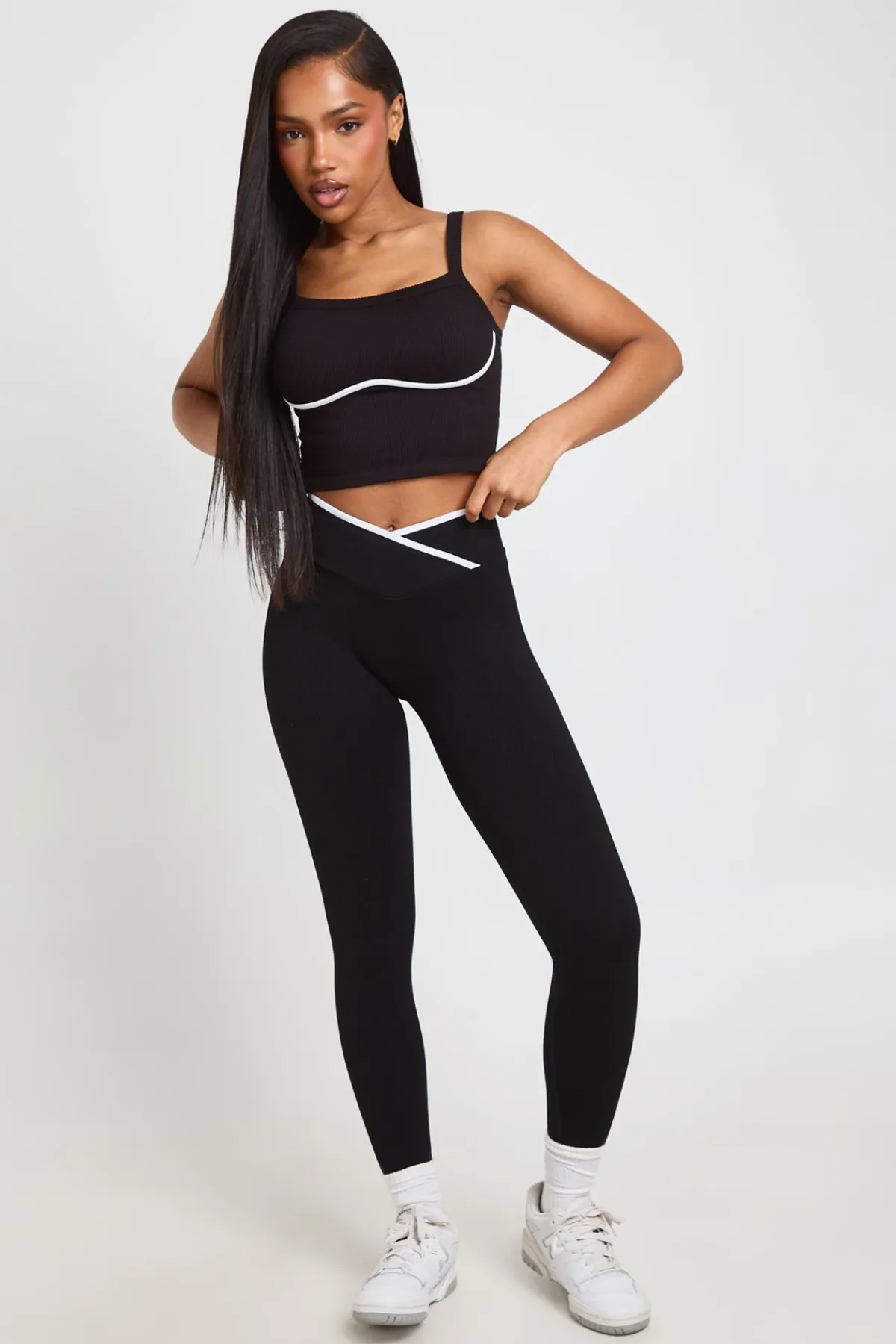 boohoo Legging Actif Sans Couture Côtelé Galbant Avec Détails Froncés Et Ceinture Contrastante<Femme Pantalons|Athleisure