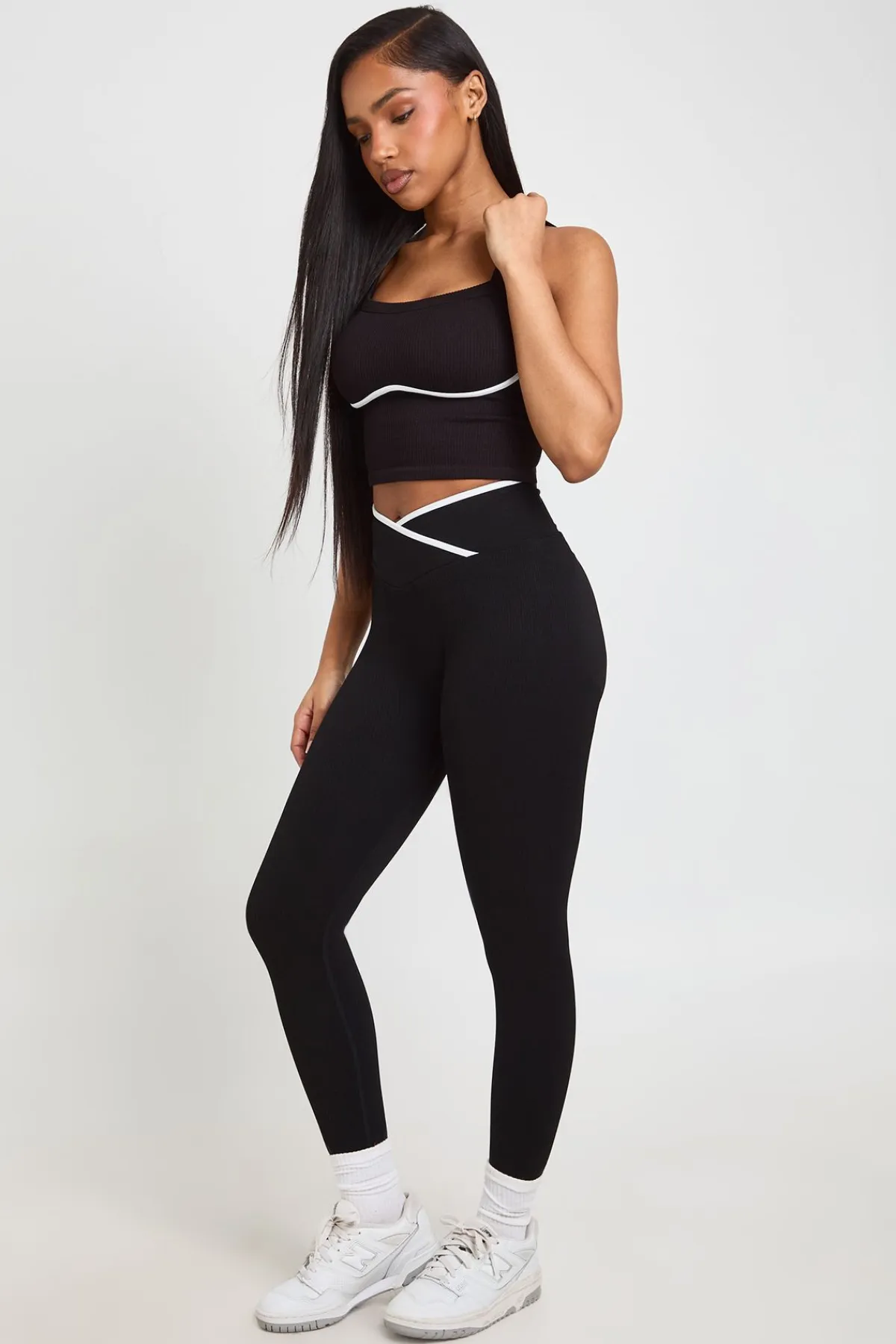 boohoo Legging Actif Sans Couture Côtelé Galbant Avec Détails Froncés Et Ceinture Contrastante<Femme Pantalons|Athleisure