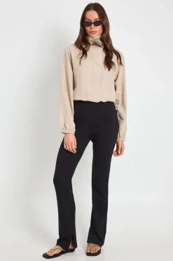 Legging Côtelé Taille Haute À Ourlet Fendu