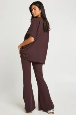 Leggings côtelés évasés bicolores et haut assorti