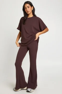 Leggings côtelés évasés bicolores et haut assorti