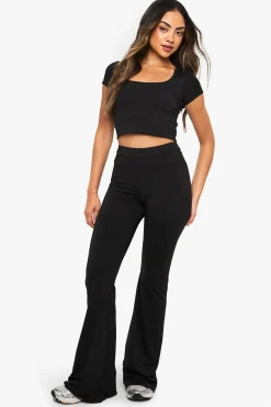 boohoo Leggings Soft Slinky à taille haute et jambes évasées<Femme Pantalons|Leggings