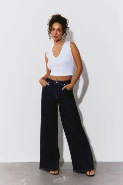 Le Jean Taille Mi-haute Jambe Large