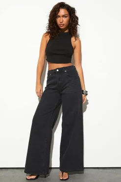 boohoo Le jean taille mi-haute à jambes larges<Femme Denim|Jeans