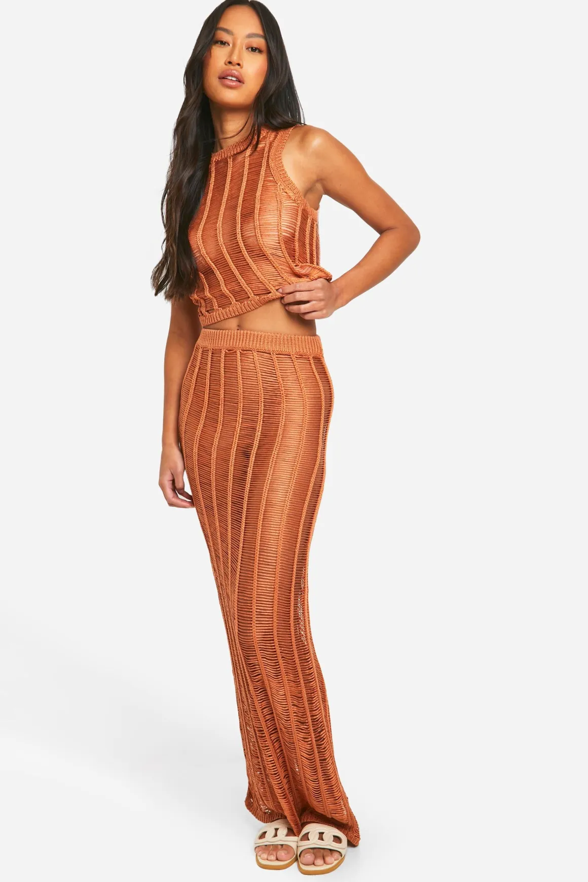L'ensemble en maille Ladder Stitch Racer Top And Maxi Skirt