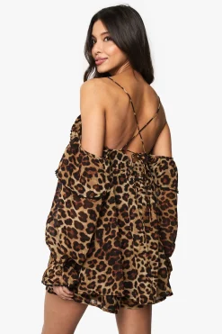boohoo Leopard Chiffon Combinaison à Épaules Dénudées et Volants<Femme Imprimé Léopard|Combinaisons Et Combishorts
