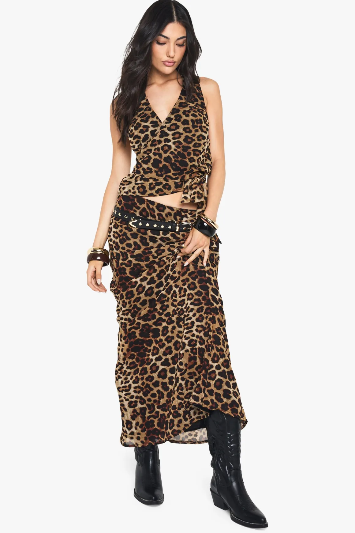 Leopard Print Halterneck Wrap Crop Top