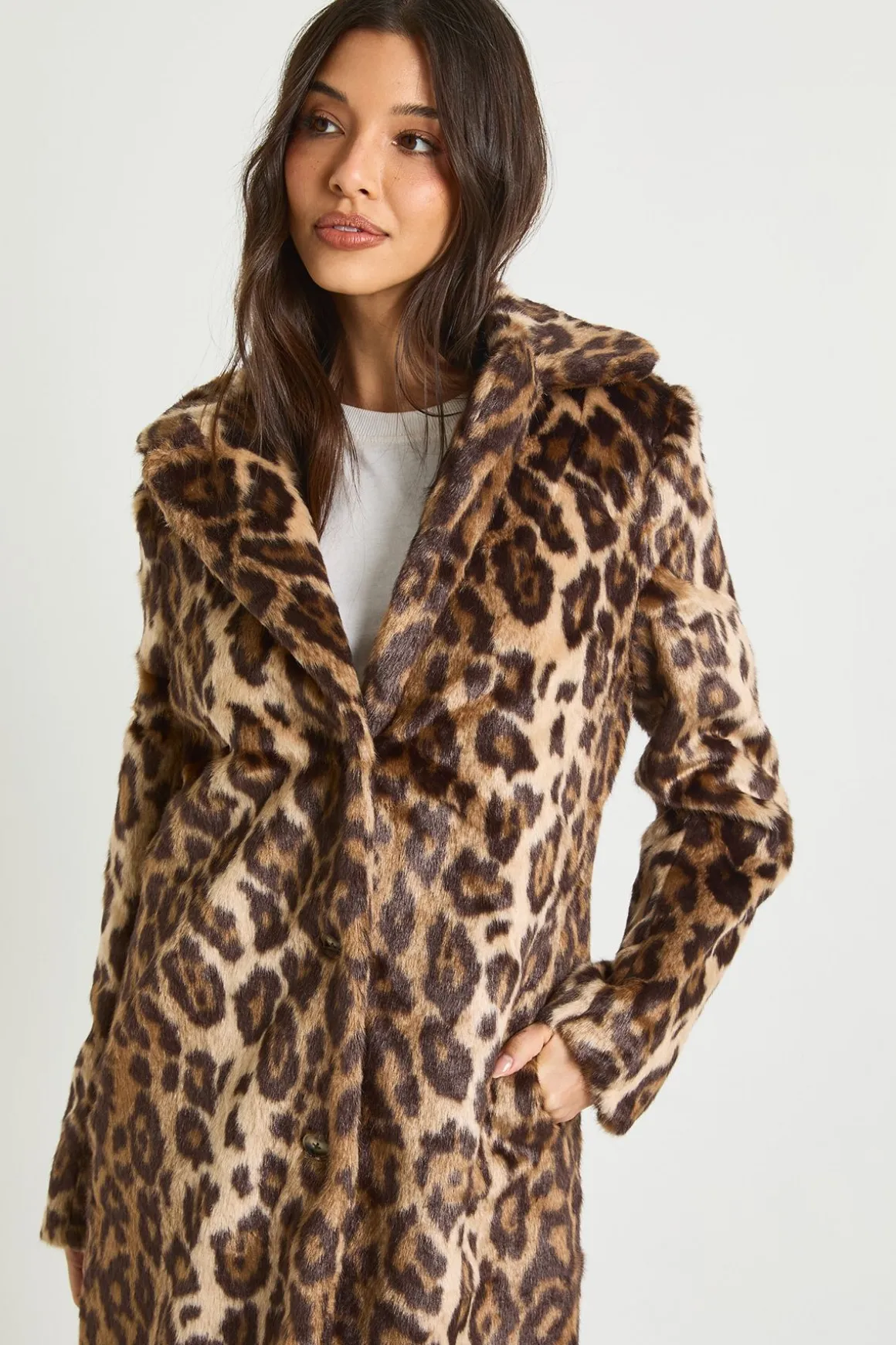 Leopard Print Synthétique Pony Hair Fur Jacket