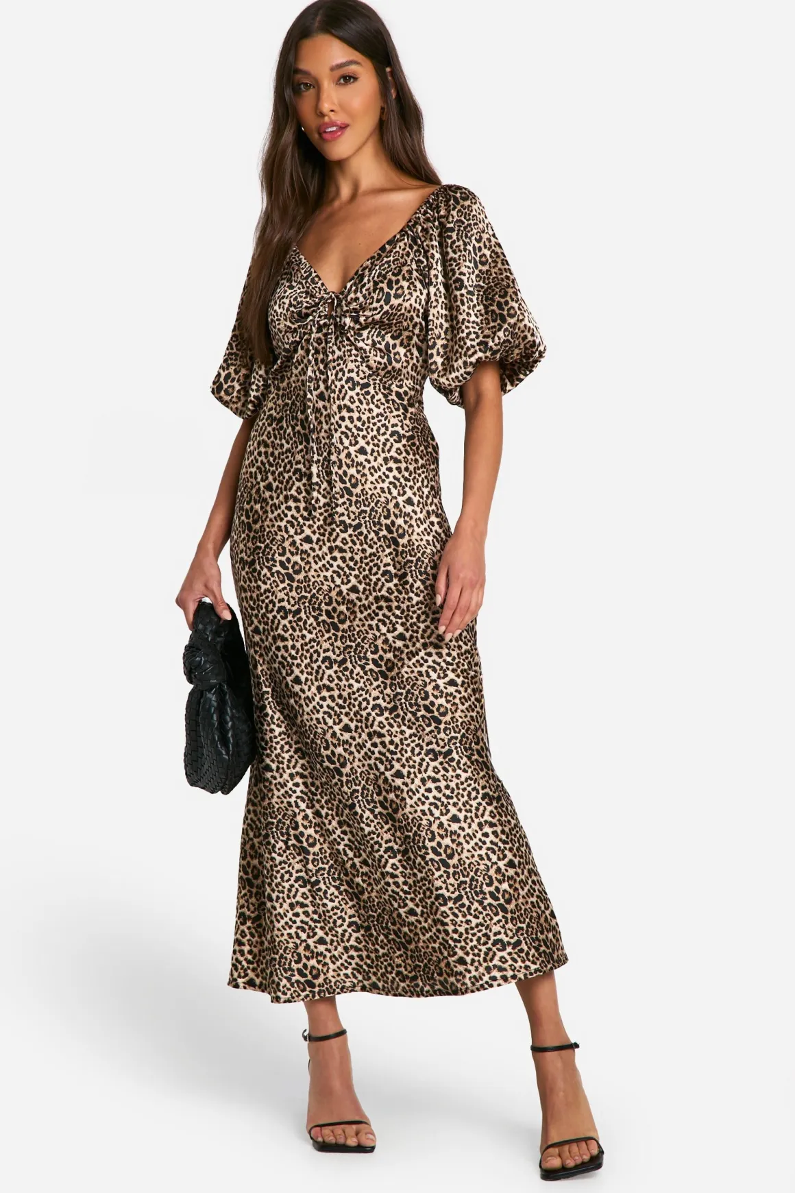 Leopard Robe Midaxi à manches bouffantes
