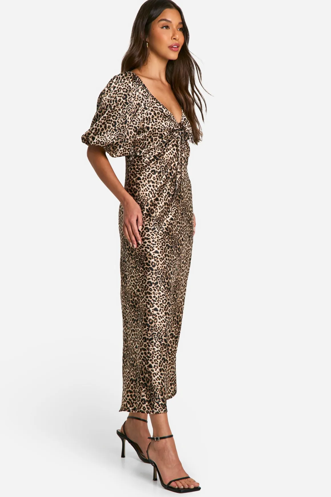 Leopard Robe Midaxi à manches bouffantes