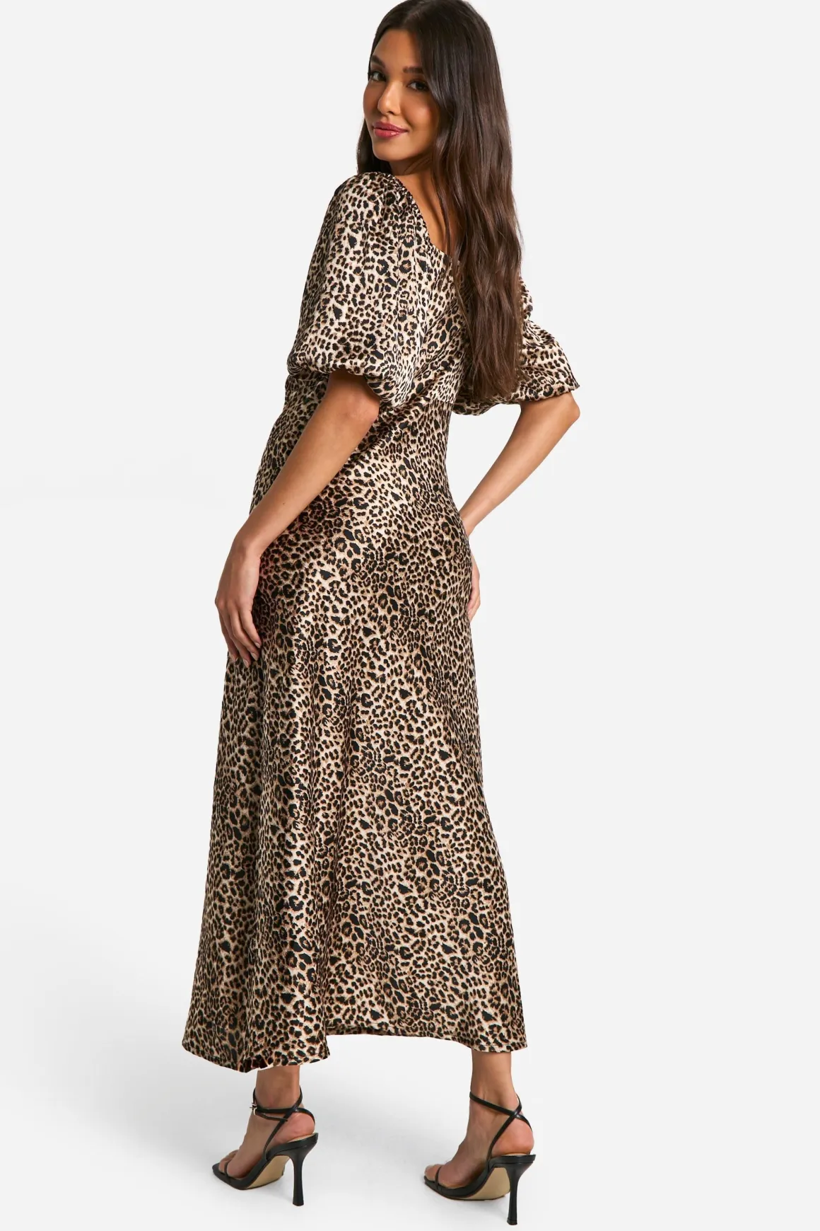 Leopard Robe Midaxi à manches bouffantes