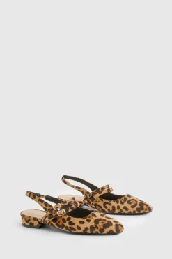 Leopard Slingback Flats à bride double