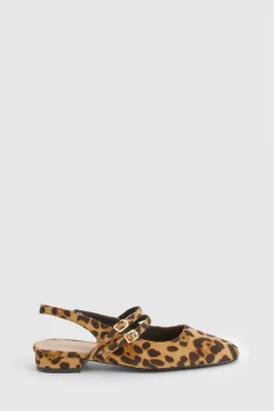 Leopard Slingback Flats à bride double